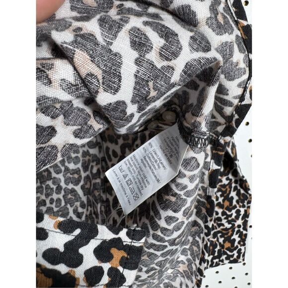 J.Crew leopard print linen blend button down shirt size 8 slim fit - Picture 3 of 4